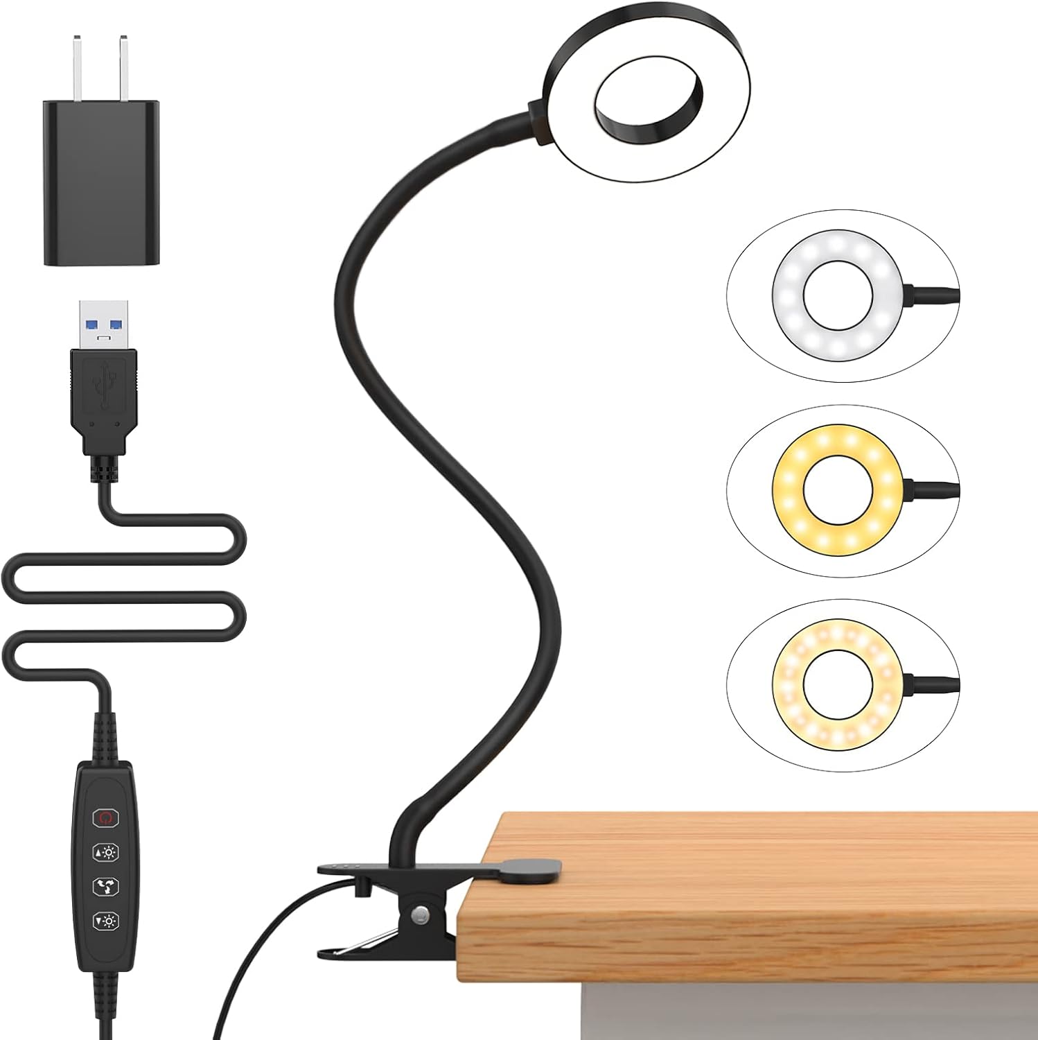 Silicone Flexible-Arm USB Clamp Reading Lamp