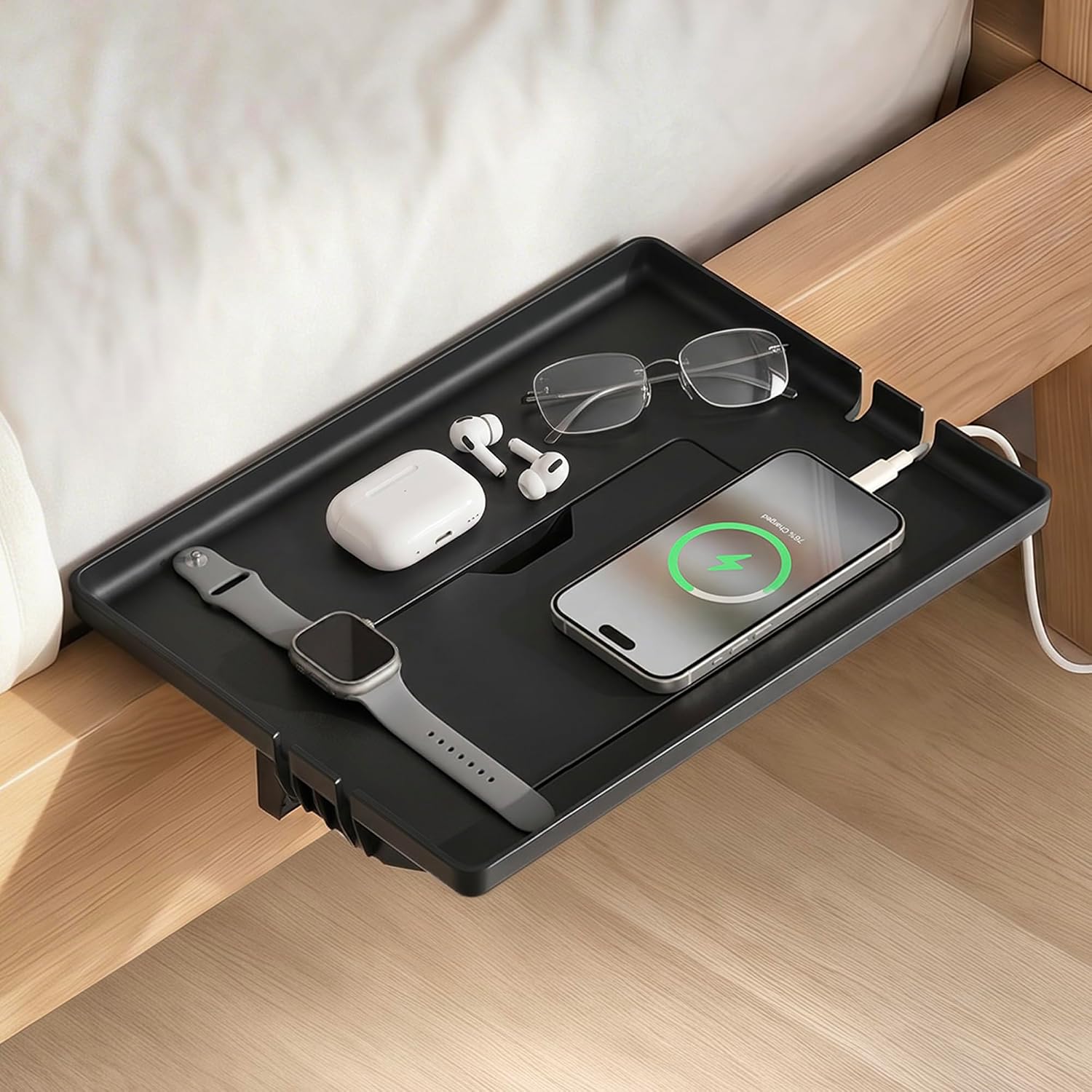 Value Tree Clamp-On Bedside Shelf, 13 × 9.5 in, Black