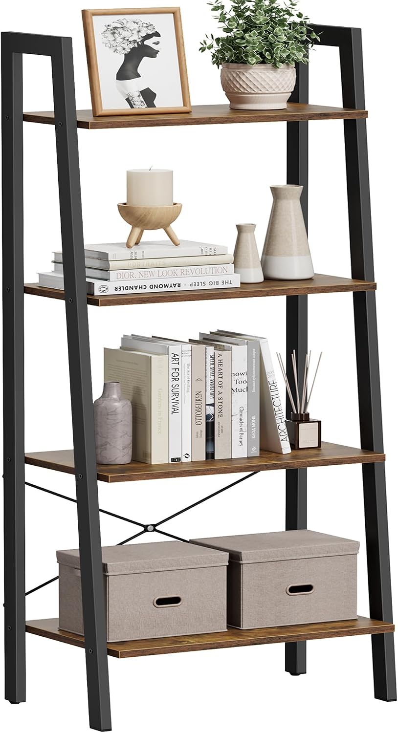 VASAGLE 4-Tier Ladder Shelf, 22 in, Rustic Brown and Matte Black