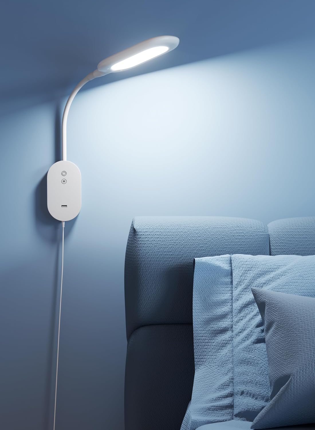Wall-Mounted Reading Light with Flexible Gooseneck