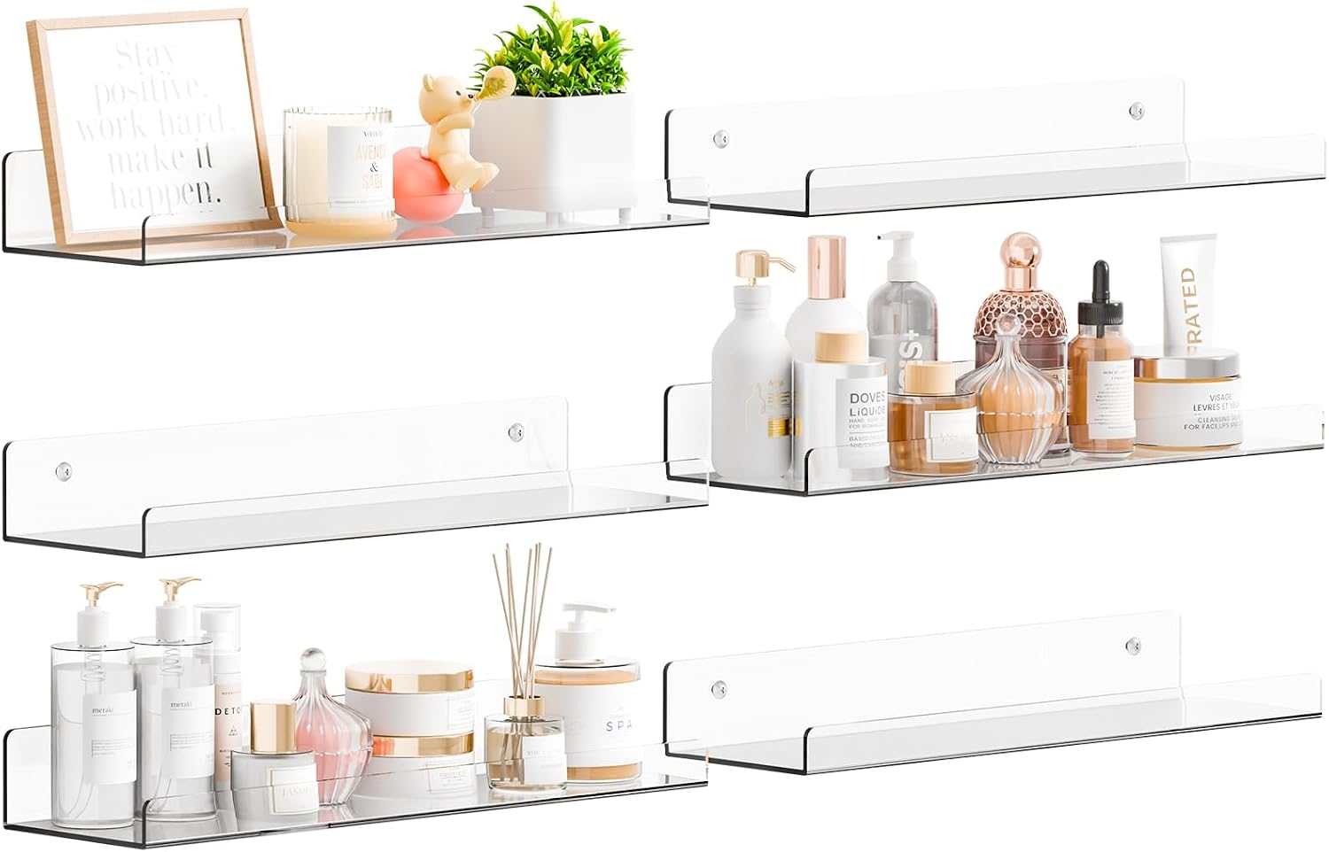 Yieach 6 Pack 15 in Clear Acrylic Floating Shelves